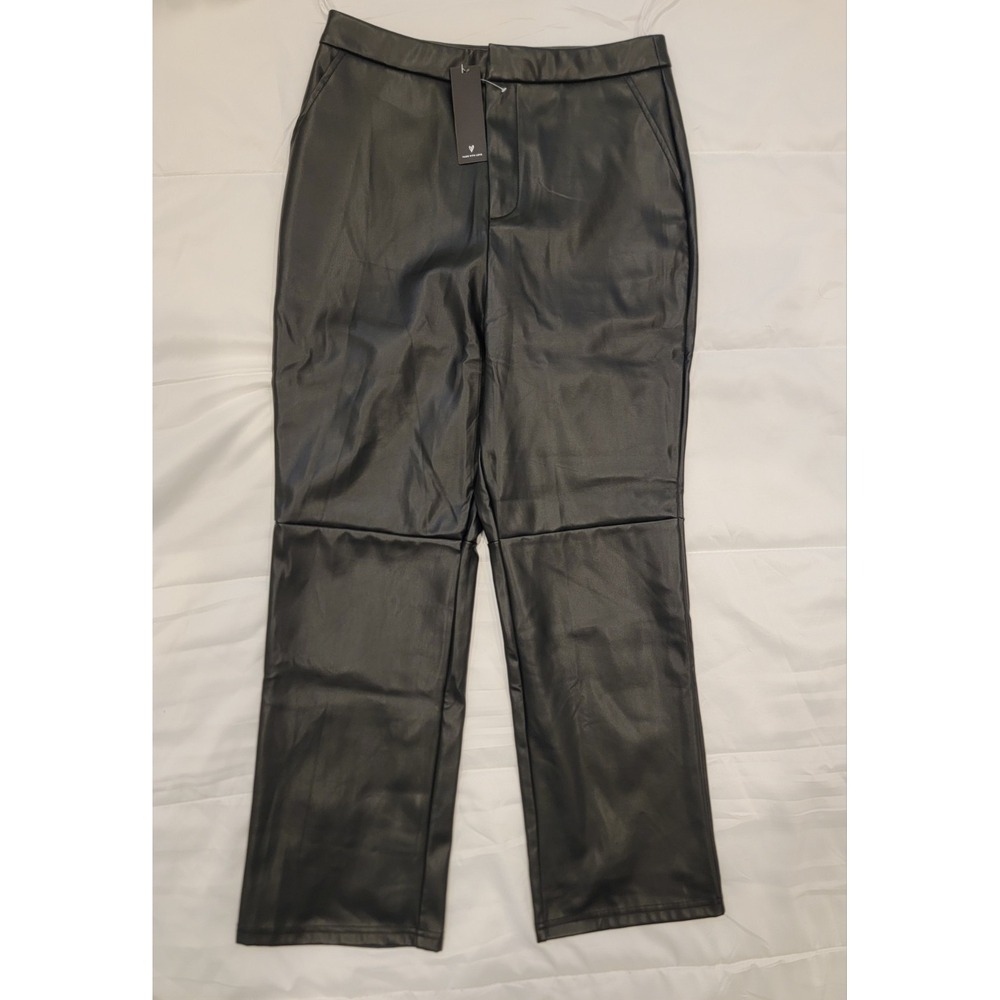 Lulus Open Minded Black Vegan Leather Pants High Rise Straight Leg Size‎ M NWT